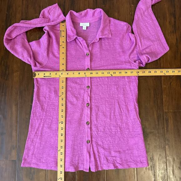 J. JILL Linen Essential Shirt Orchid Pink Button Up LS Knit Minimalist - Picture 10 of 11